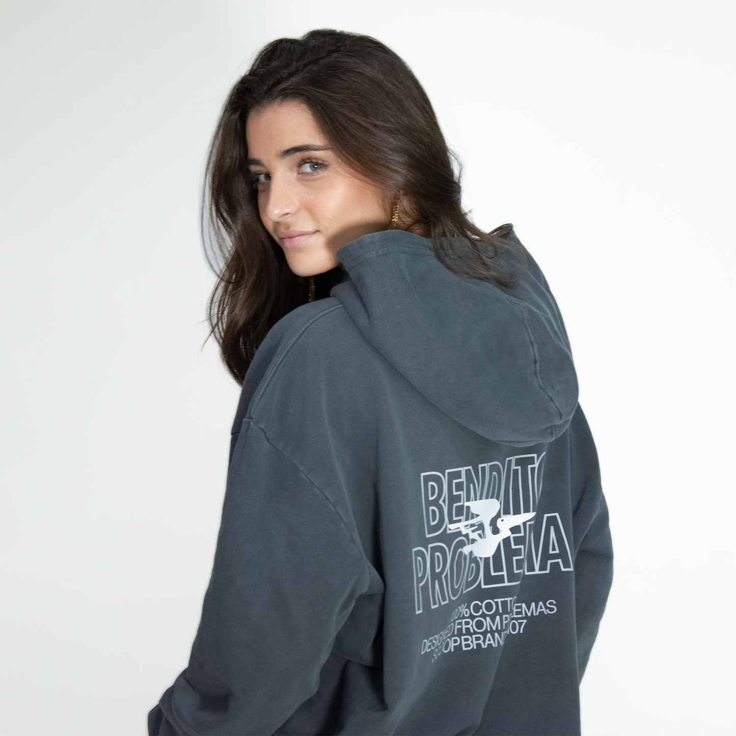 JET GREY "BENDITO PROBLEMA" OVERSIZED HOODIE