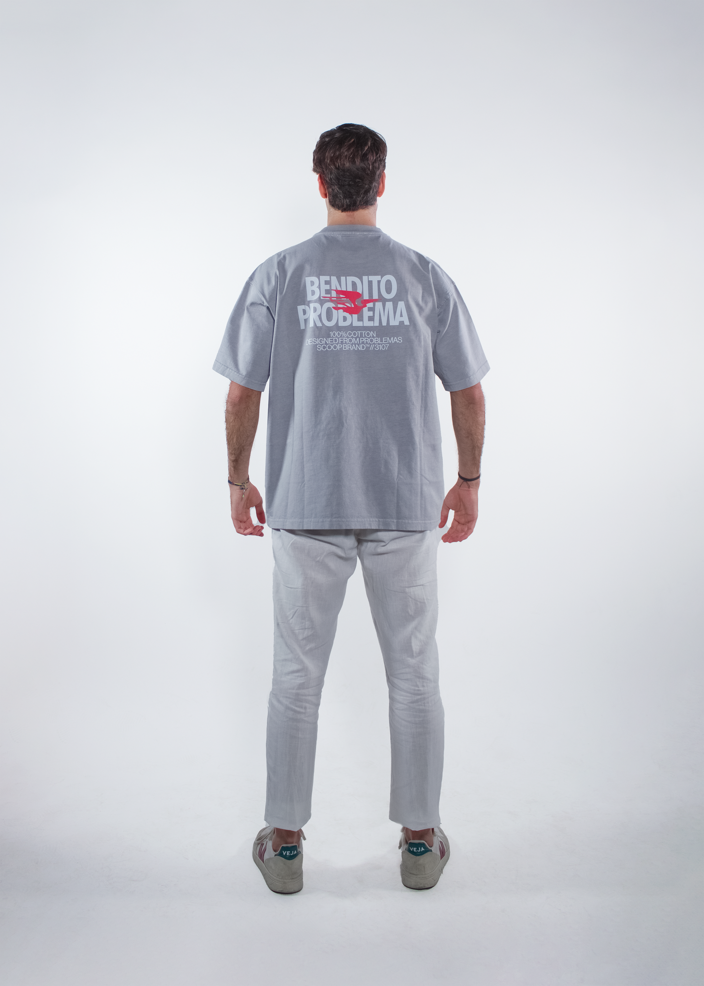 WASHED MOONDUST GREY "BENDITO PROBLEMA" OVERSIZED TEE