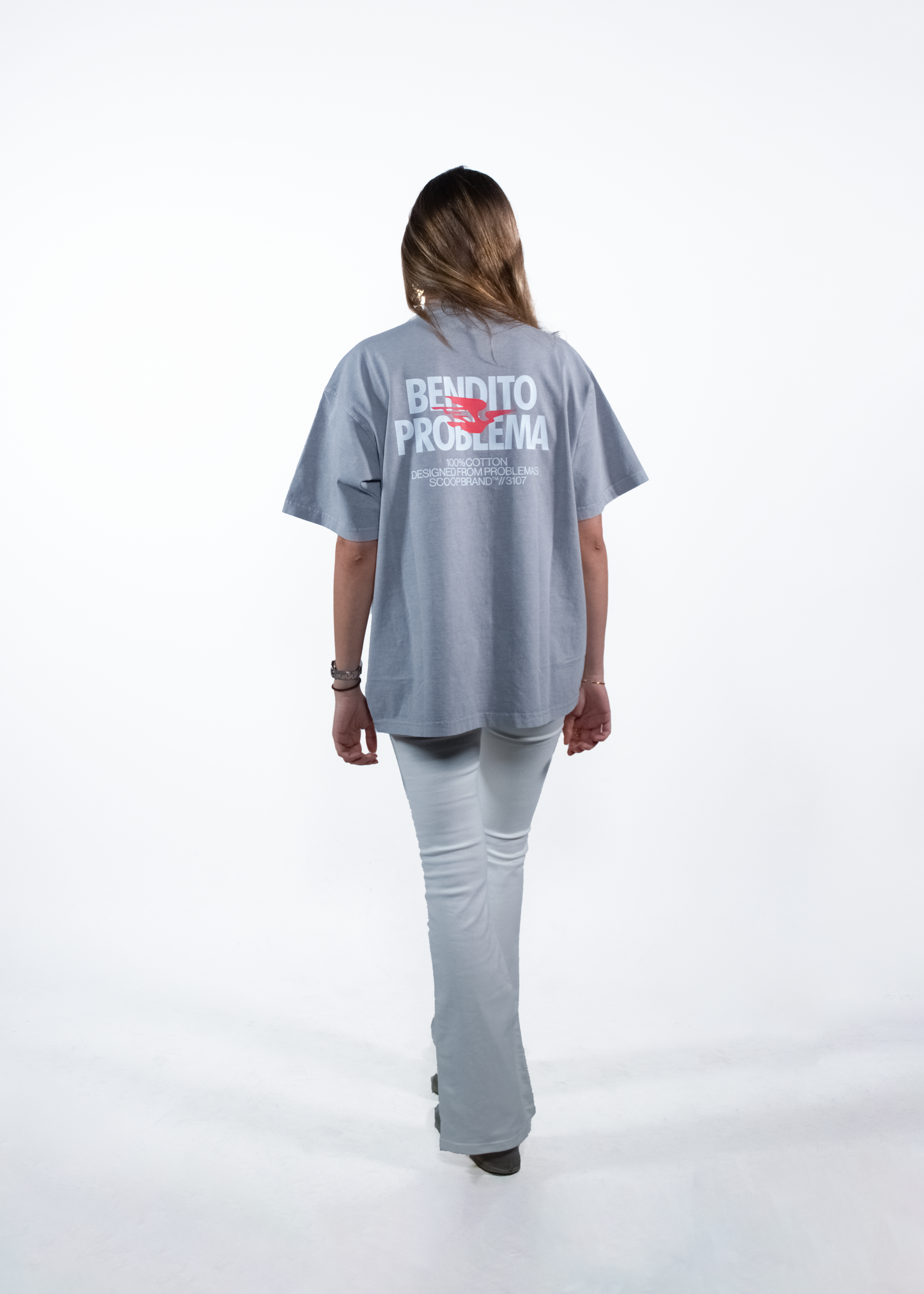 WASHED MOONDUST GREY "BENDITO PROBLEMA" OVERSIZED TEE