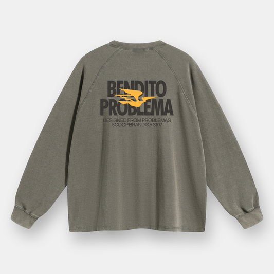 "BENDITO PROBLEMA" WASHED DULL BROWN WAFFLE THICKSLEEVE