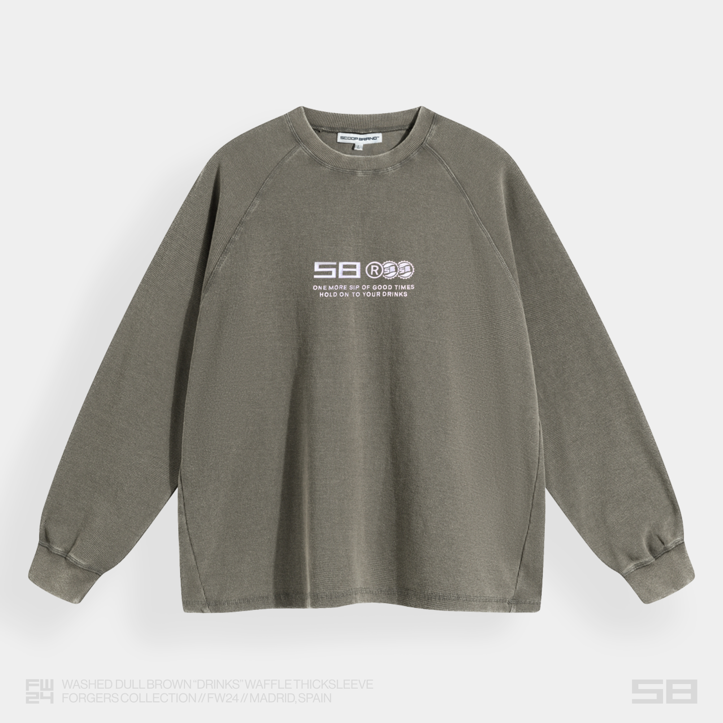 WASHED DULL BROWN "DRINKS" WAFFLE THICKSLEEVE