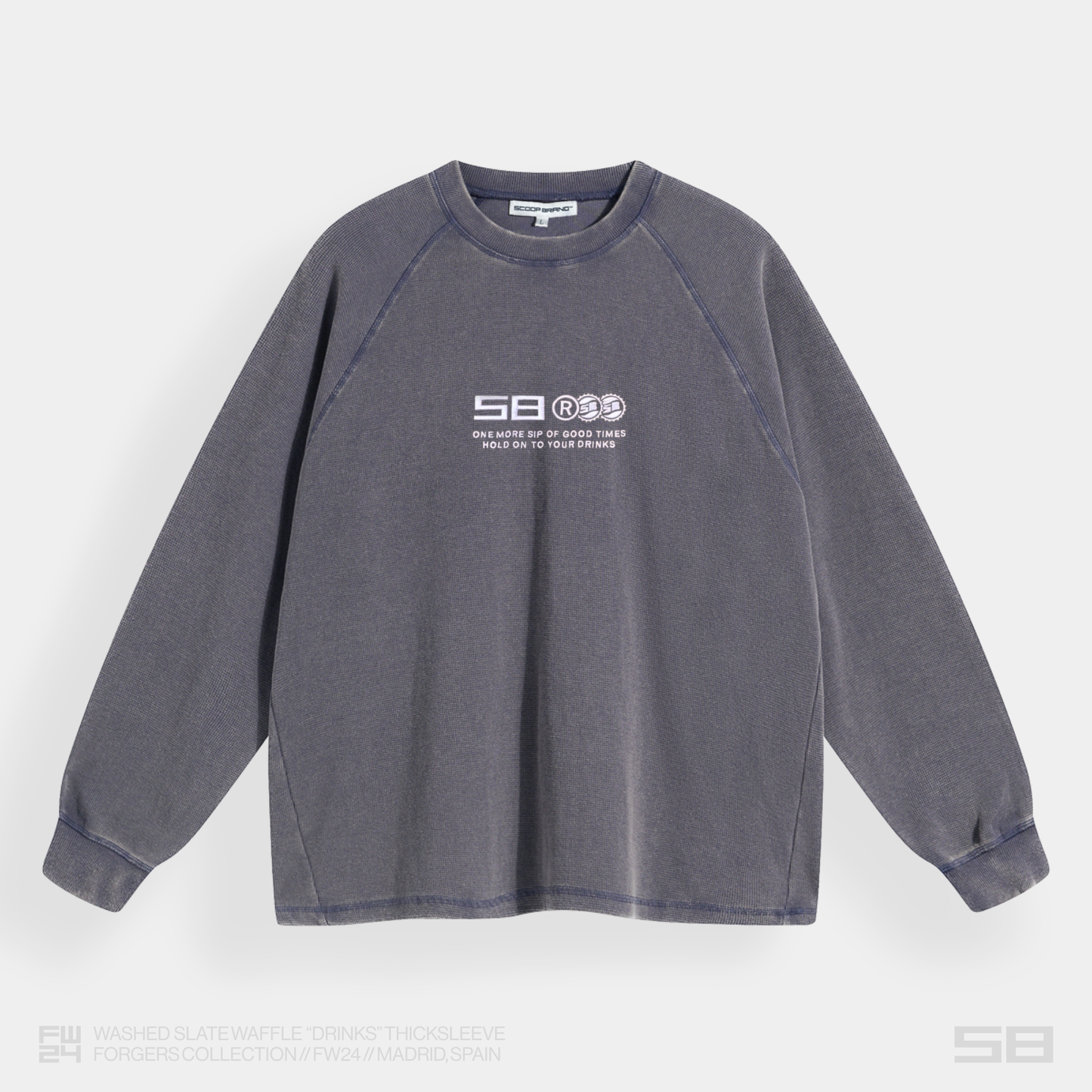 WASHED SLATE "DRINKS" WAFFLE THICKSLEEVE