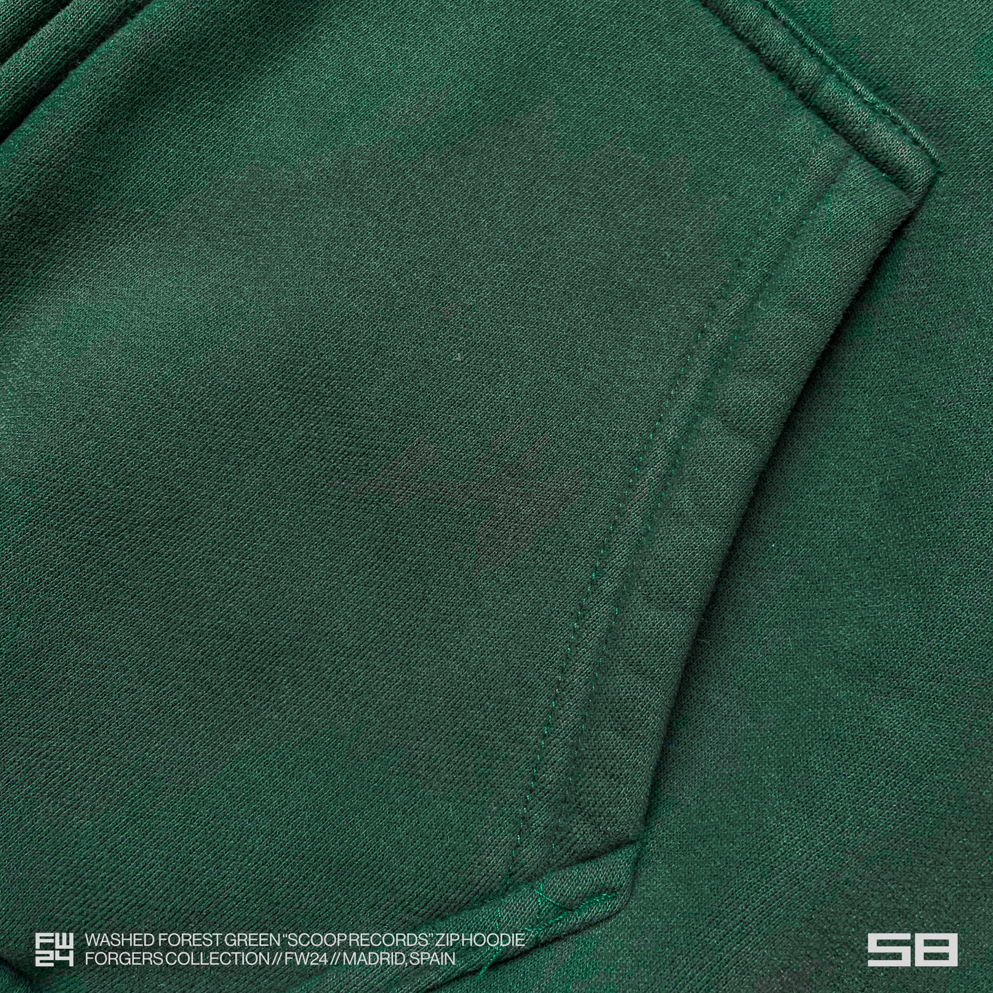 WASHED FOREST GREEN "SCOOP RECORDS" ZIP HOODIE