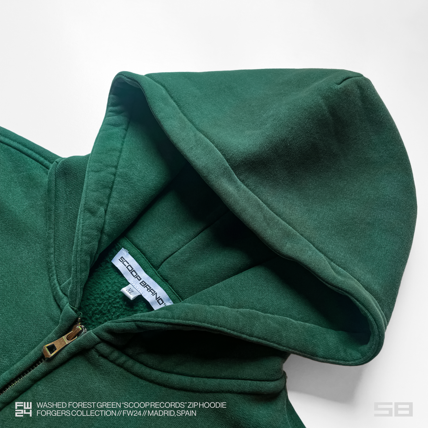 WASHED FOREST GREEN "SCOOP RECORDS" ZIP HOODIE