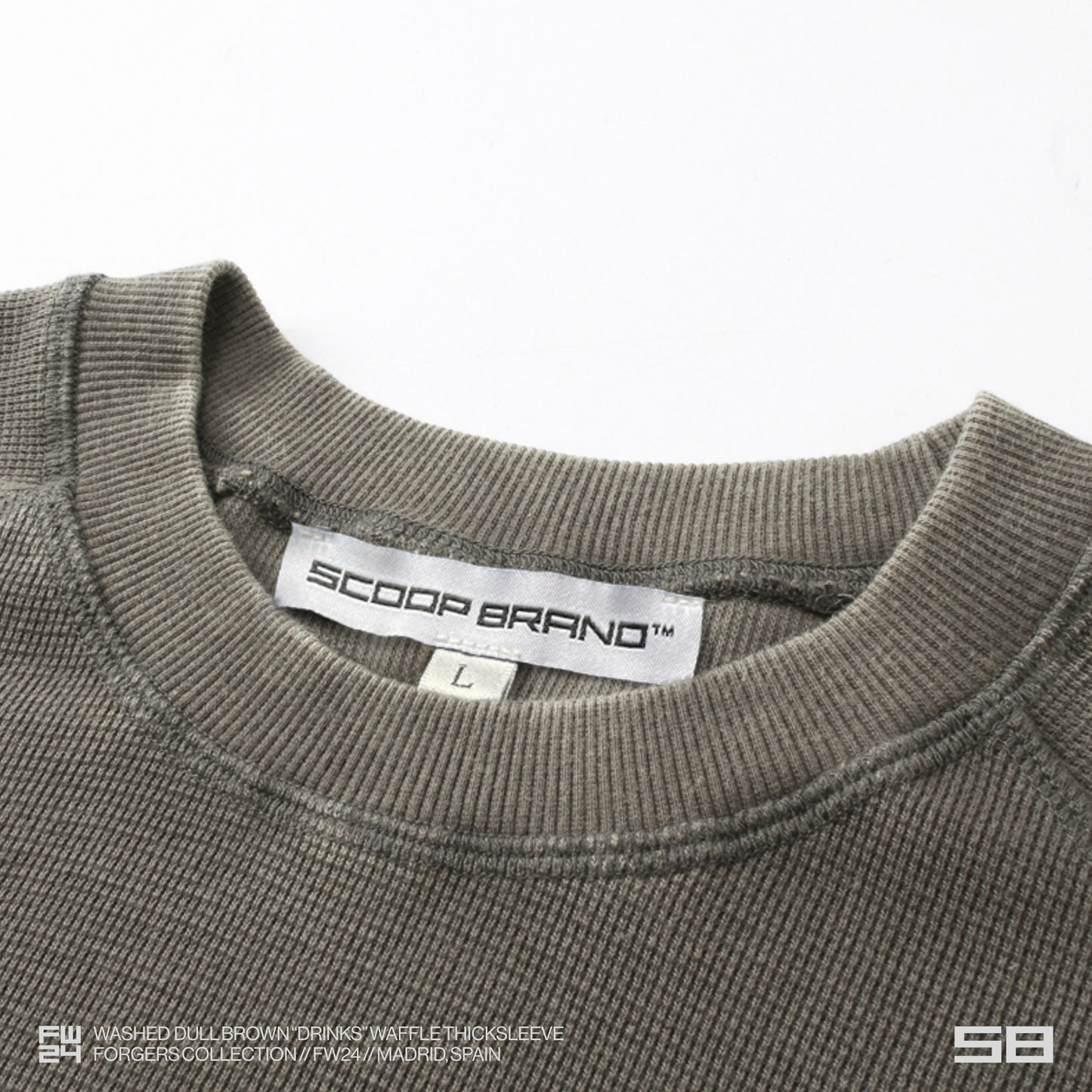 WASHED DULL BROWN "DRINKS" WAFFLE THICKSLEEVE