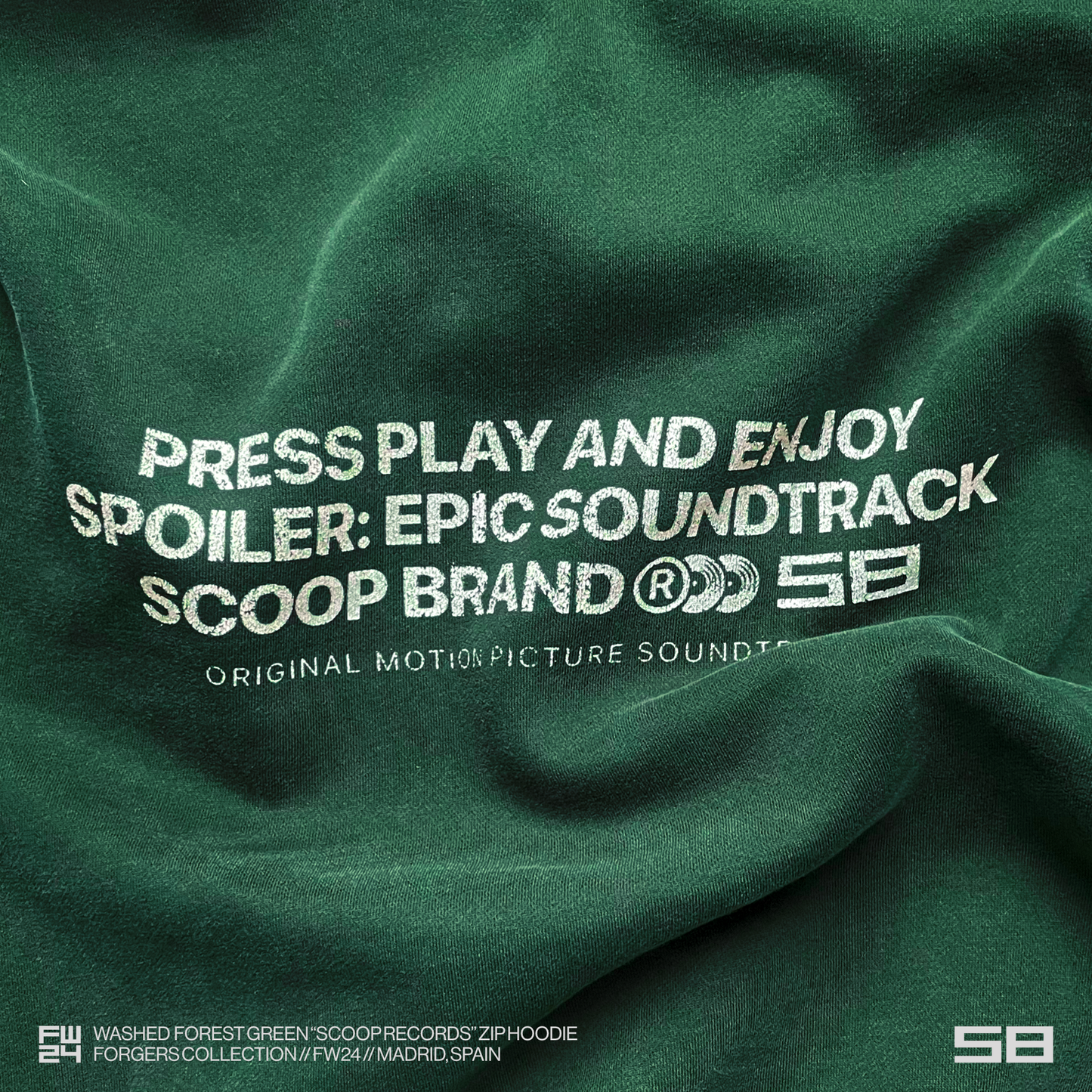 WASHED FOREST GREEN "SCOOP RECORDS" ZIP HOODIE