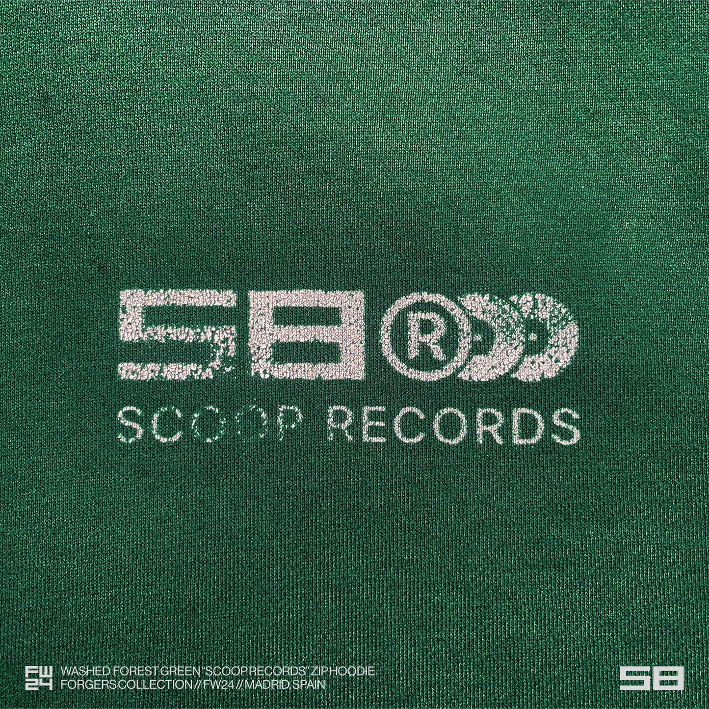 WASHED FOREST GREEN "SCOOP RECORDS" ZIP HOODIE