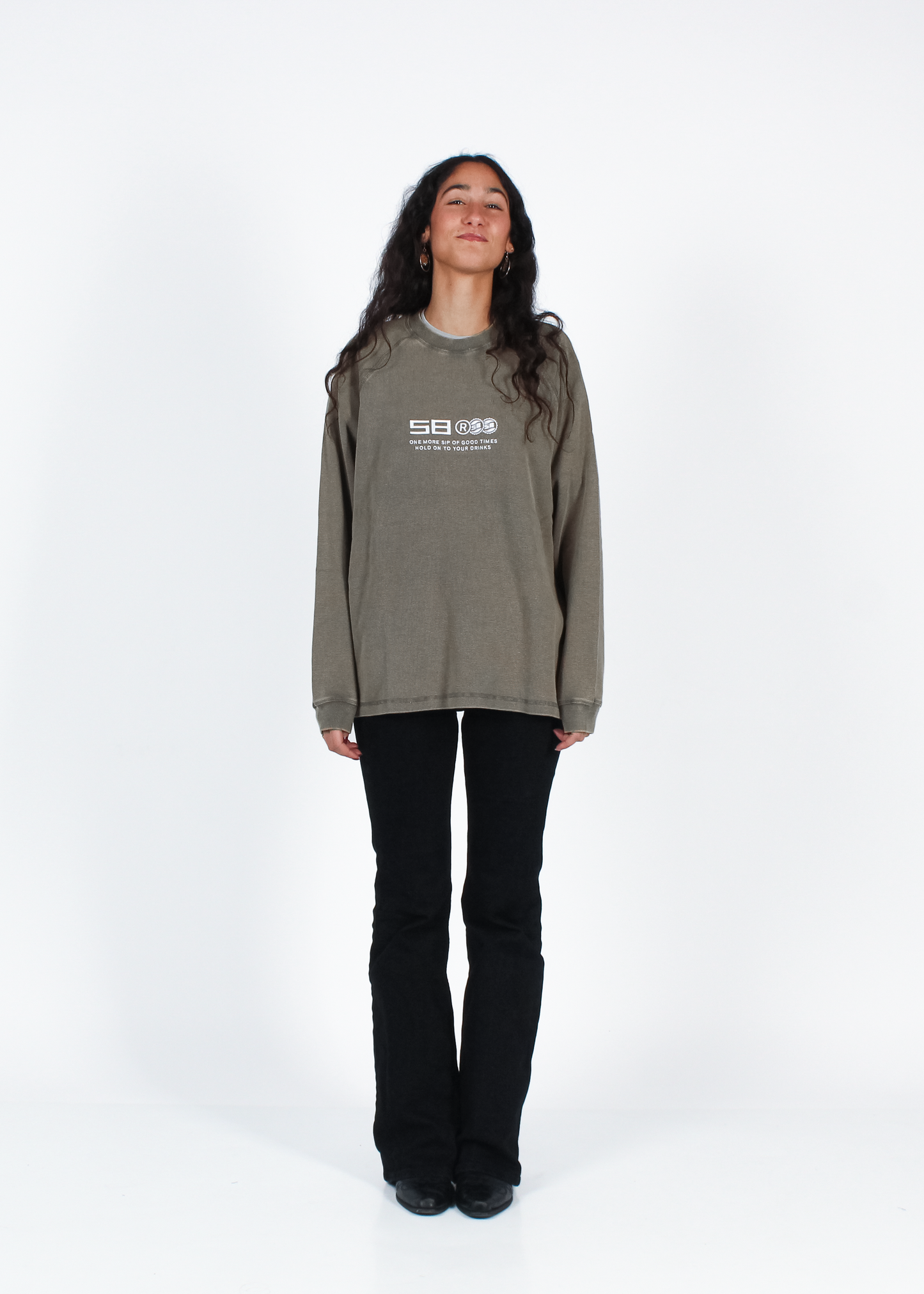 WASHED DULL BROWN "DRINKS" WAFFLE THICKSLEEVE