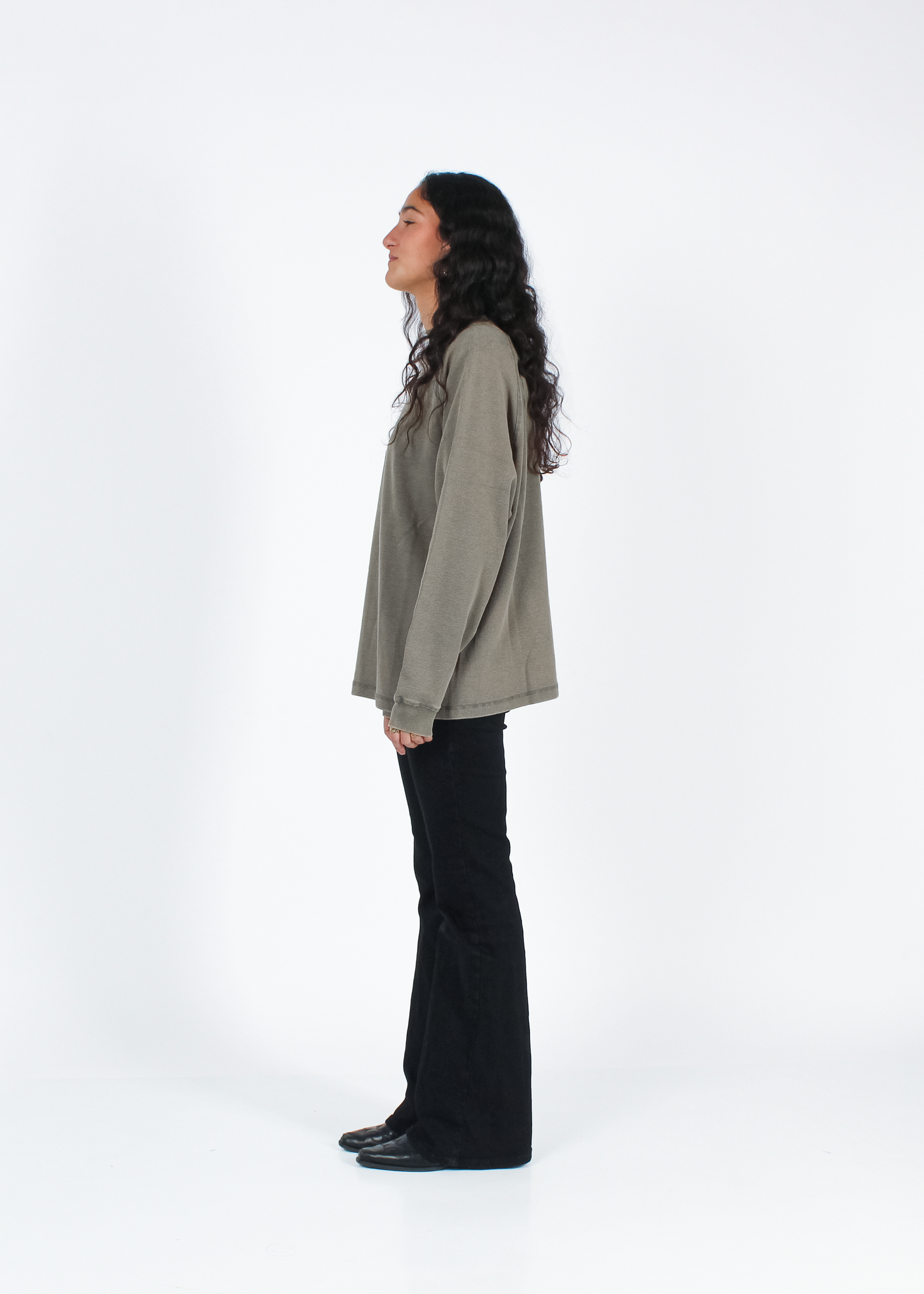 WASHED DULL BROWN "DRINKS" WAFFLE THICKSLEEVE