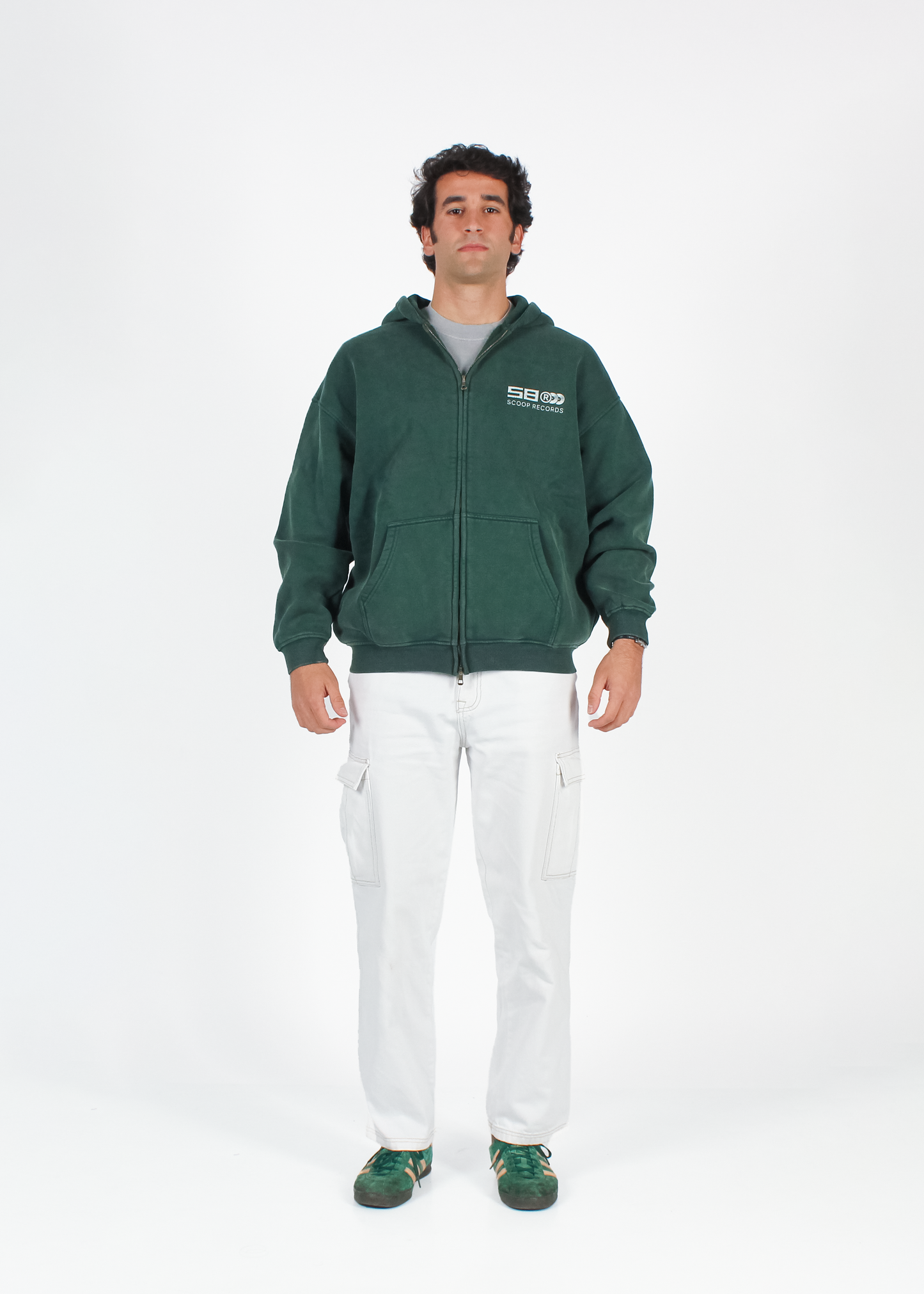 WASHED FOREST GREEN "SCOOP RECORDS" ZIP HOODIE