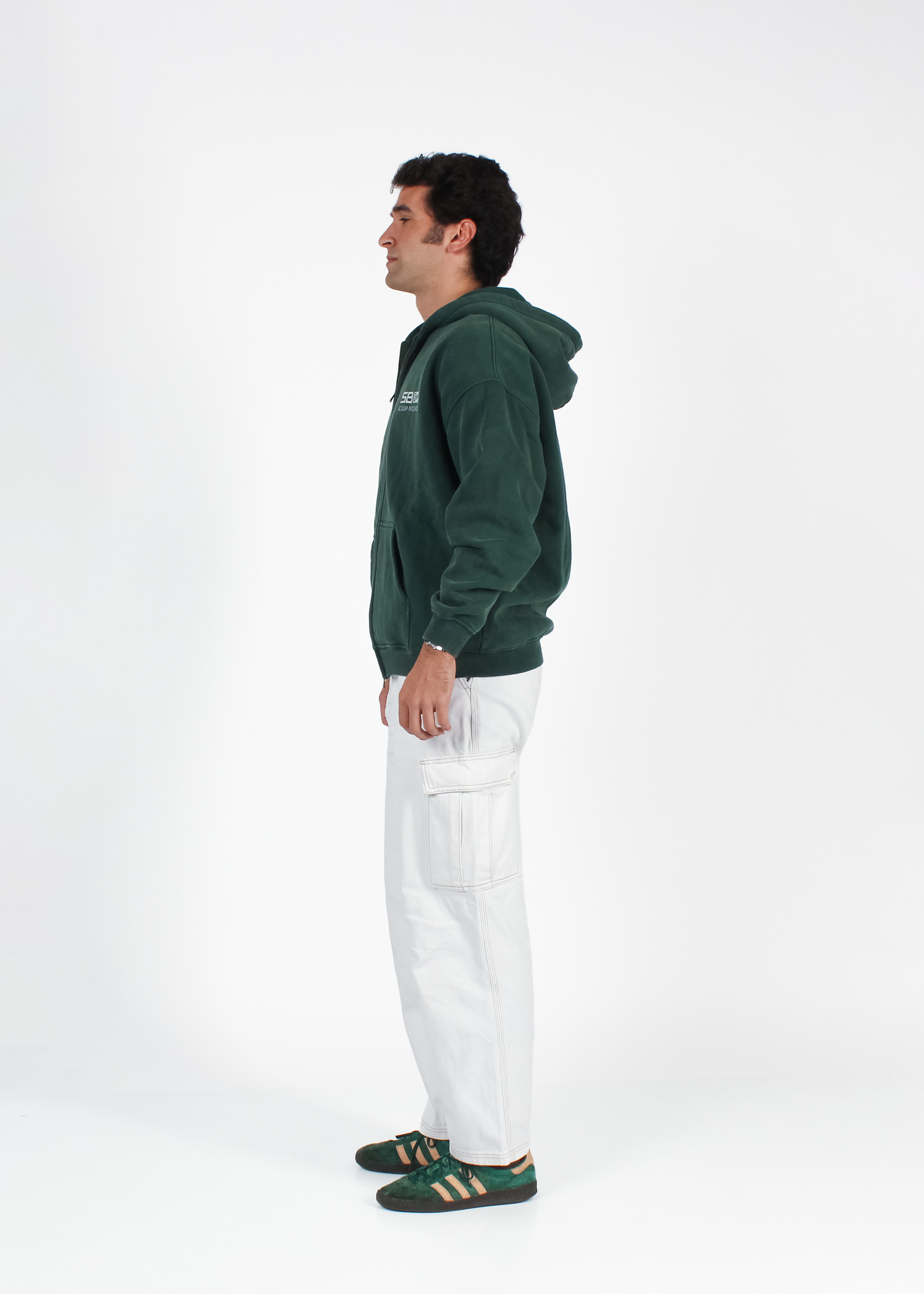 WASHED FOREST GREEN "SCOOP RECORDS" ZIP HOODIE