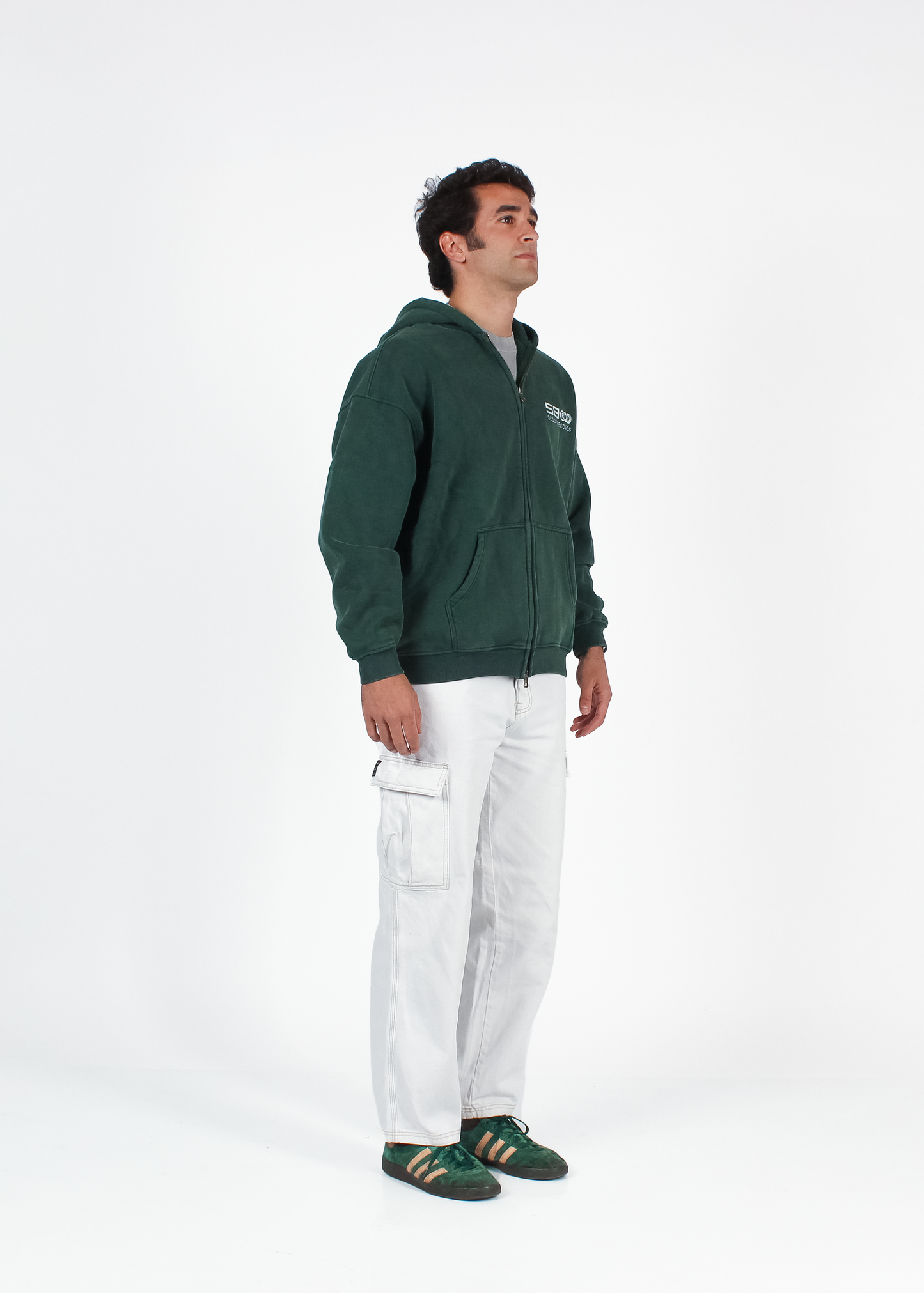 WASHED FOREST GREEN "SCOOP RECORDS" ZIP HOODIE