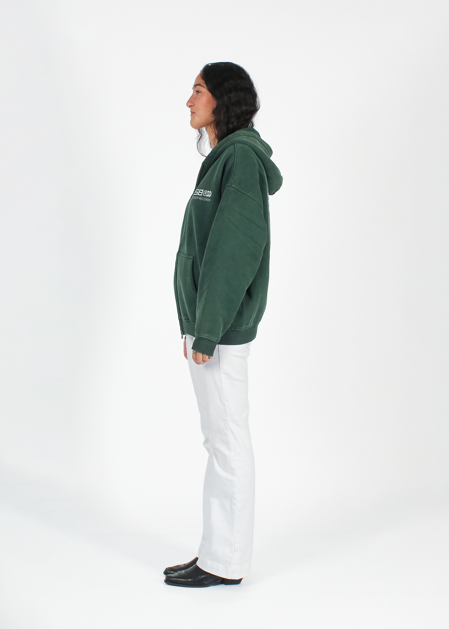 WASHED FOREST GREEN "SCOOP RECORDS" ZIP HOODIE