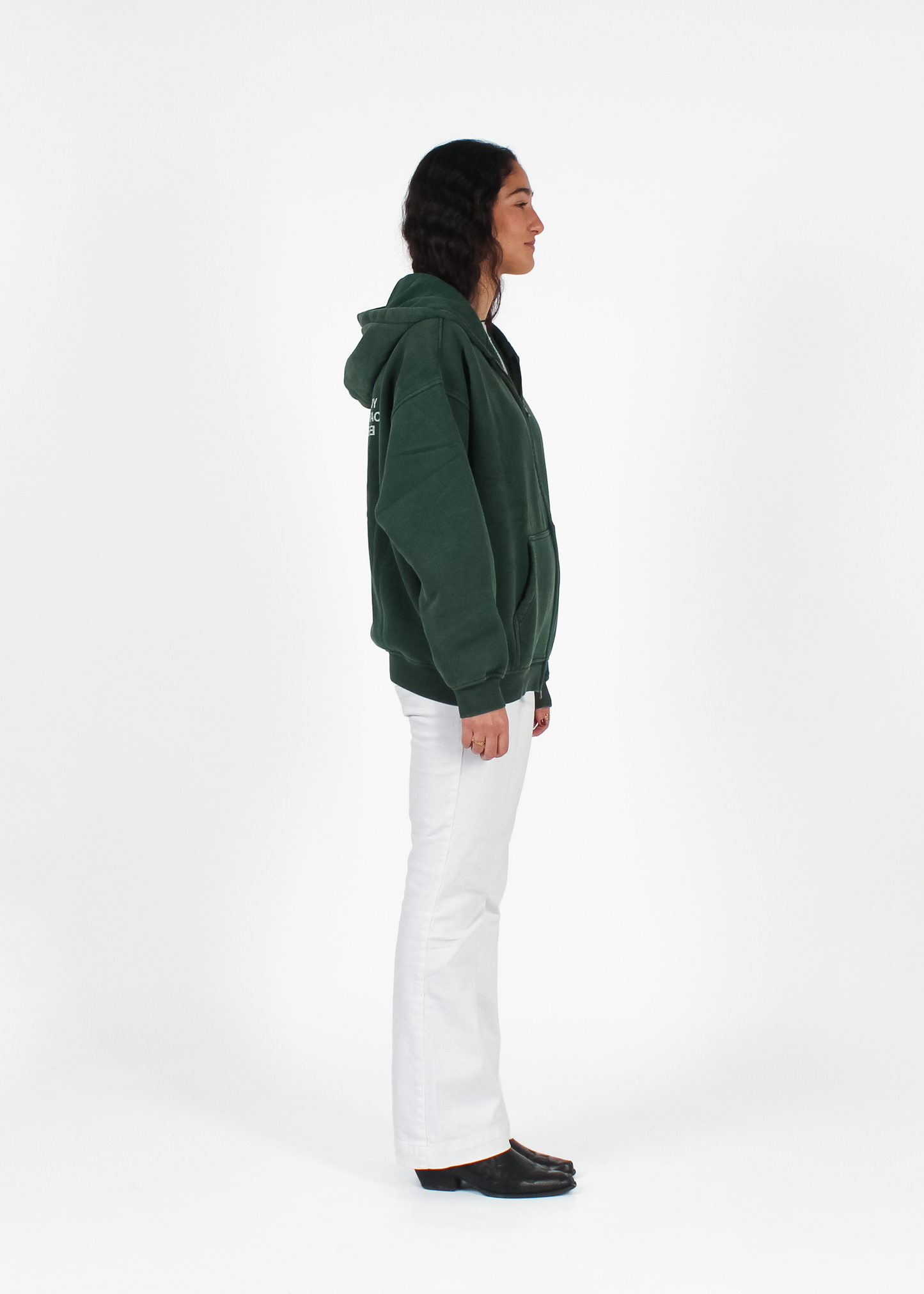 WASHED FOREST GREEN "SCOOP RECORDS" ZIP HOODIE
