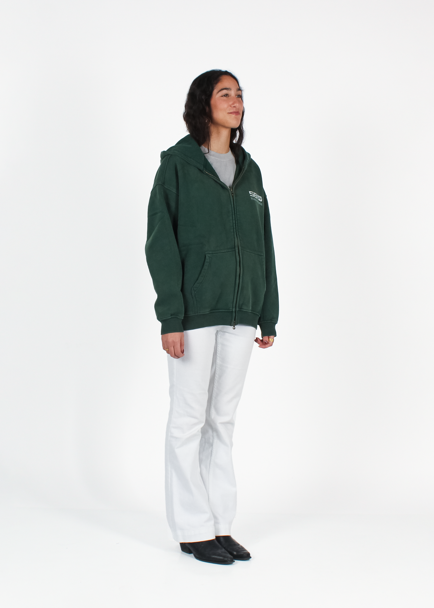 WASHED FOREST GREEN "SCOOP RECORDS" ZIP HOODIE
