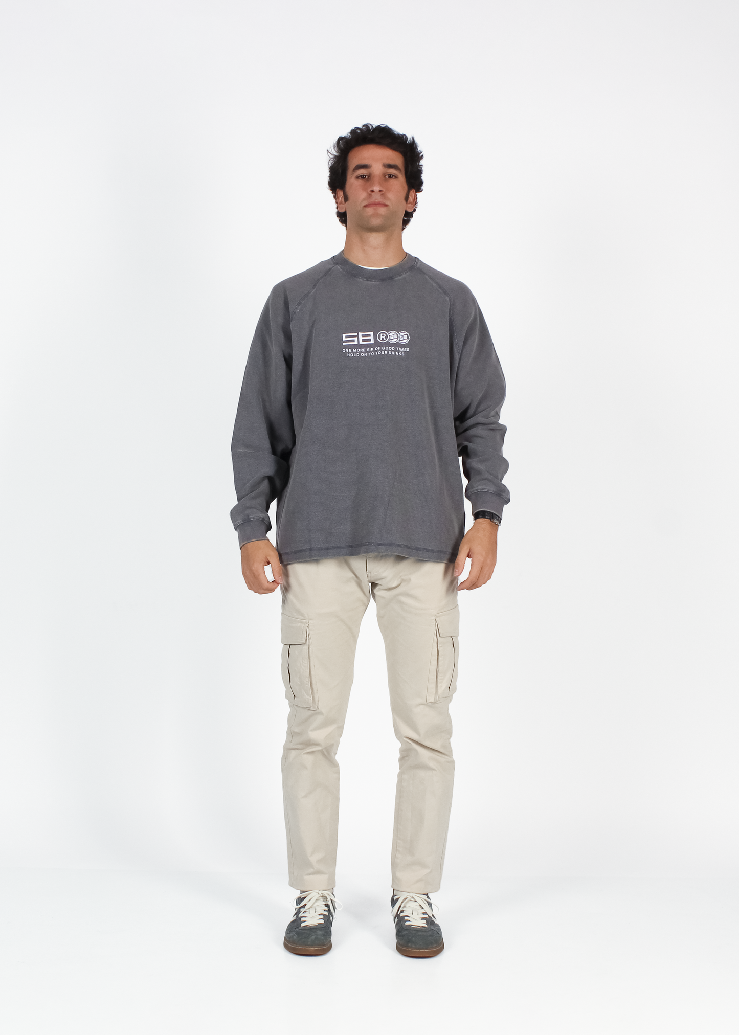 WASHED SLATE "DRINKS" WAFFLE THICKSLEEVE