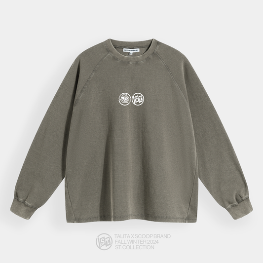 TALITA X SCOOP BRAND "GRATEFUL" WASHED DULL BROWN WAFFLE THICKSLEEVE
