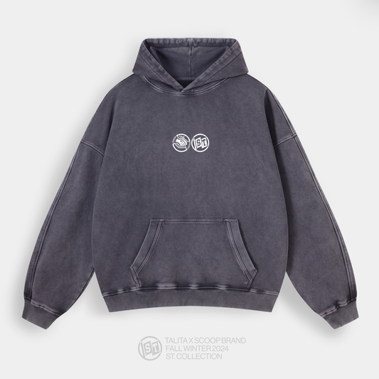 TALITA X SCOOP BRAND "GRATEFUL" WASHED DARK INDEPENDENCE OVERSIZED HOODIE