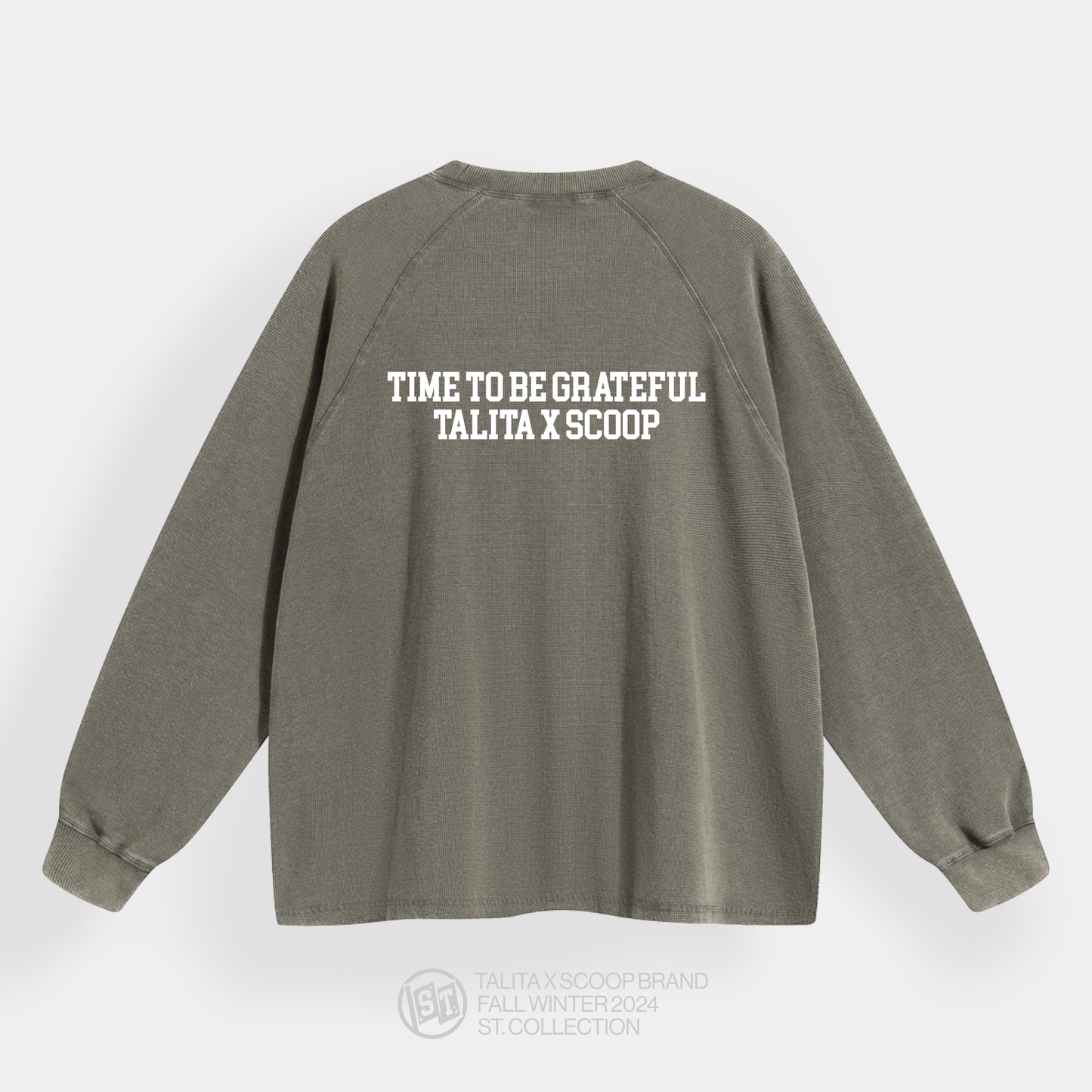 TALITA X SCOOP BRAND "GRATEFUL" WASHED DULL BROWN WAFFLE THICKSLEEVE