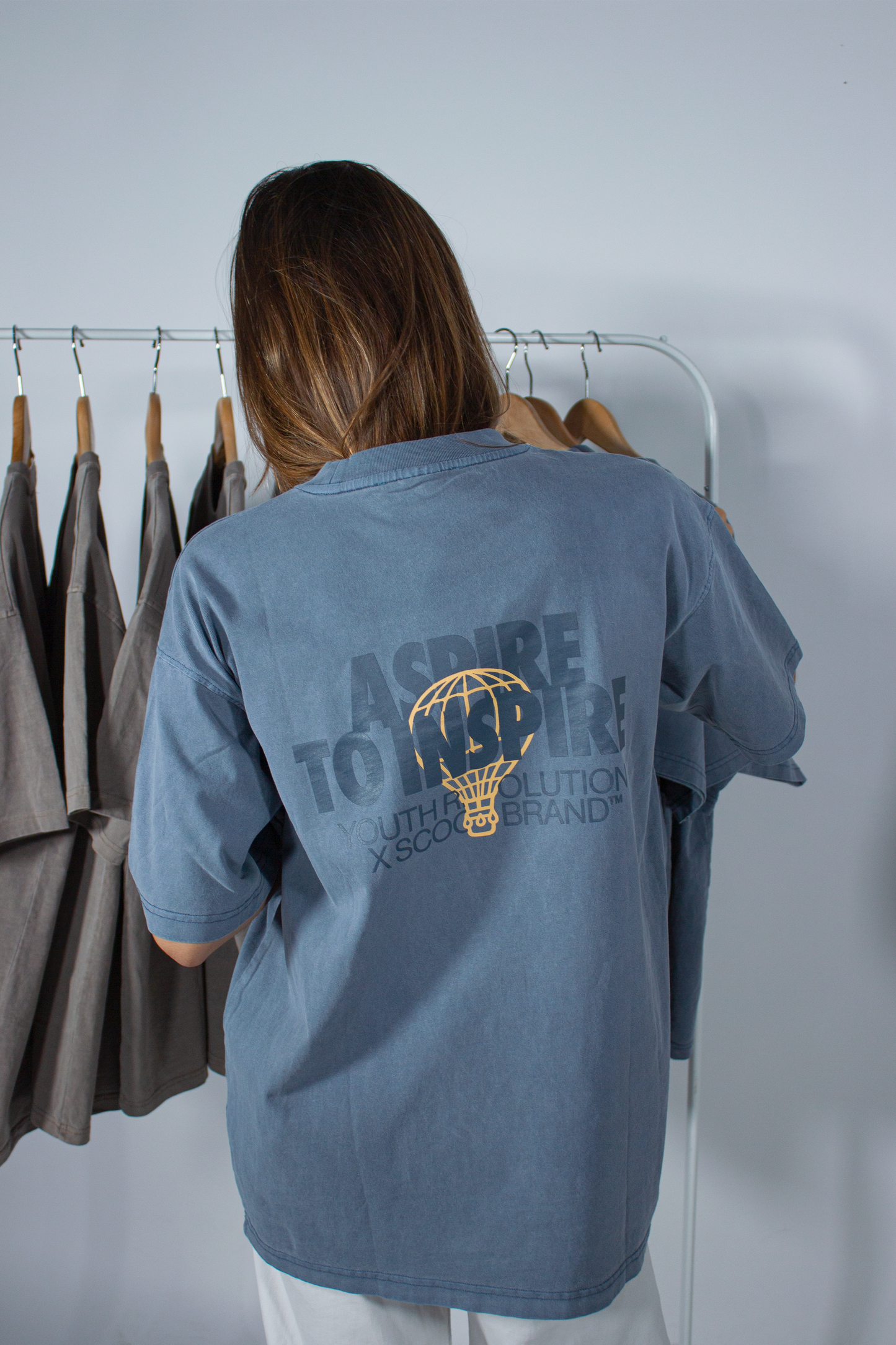 YOUTH REVOLUTION X SCOOP BRAND SLATE BLUE OVERSIZED TEE