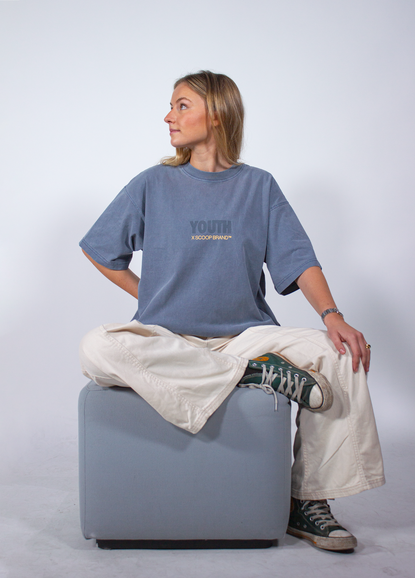YOUTH REVOLUTION X SCOOP BRAND SLATE BLUE OVERSIZED TEE