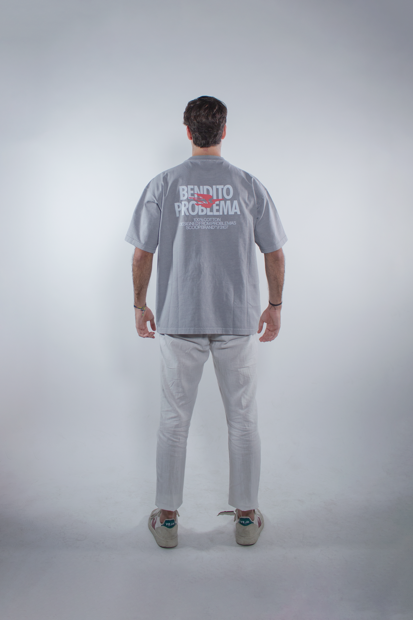 WASHED MOONDUST GREY "BENDITO PROBLEMA" OVERSIZED TEE