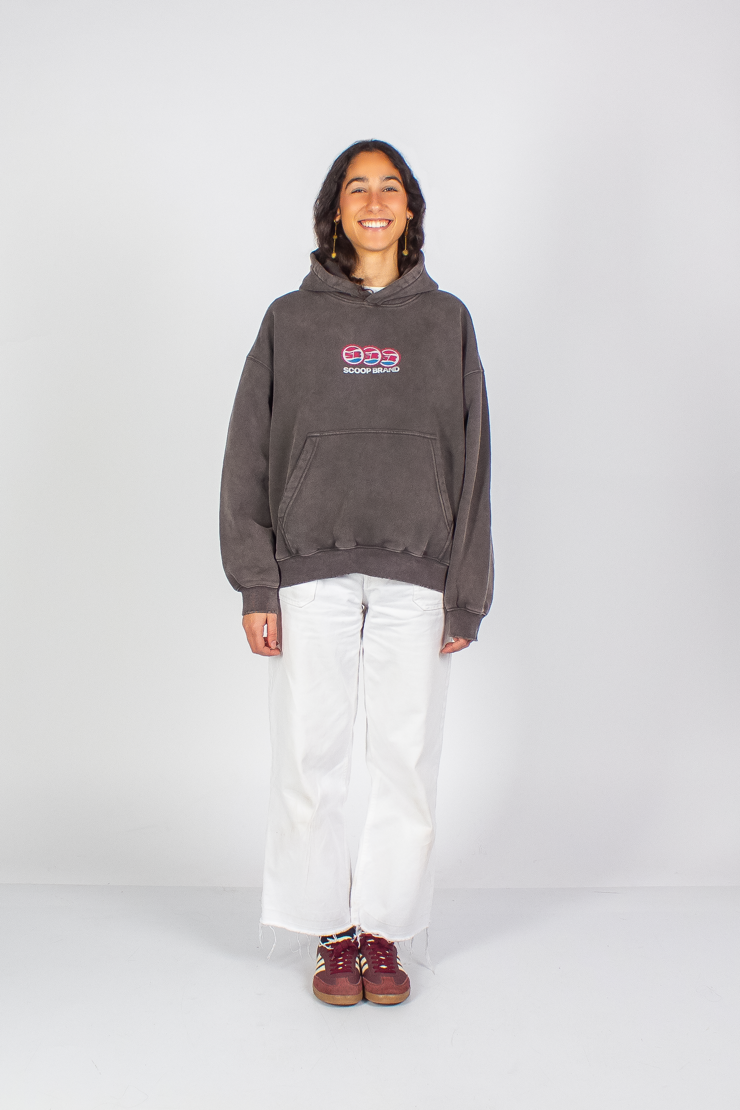 WASHED RUST GREY "DRINKS" BOXY HOODIE