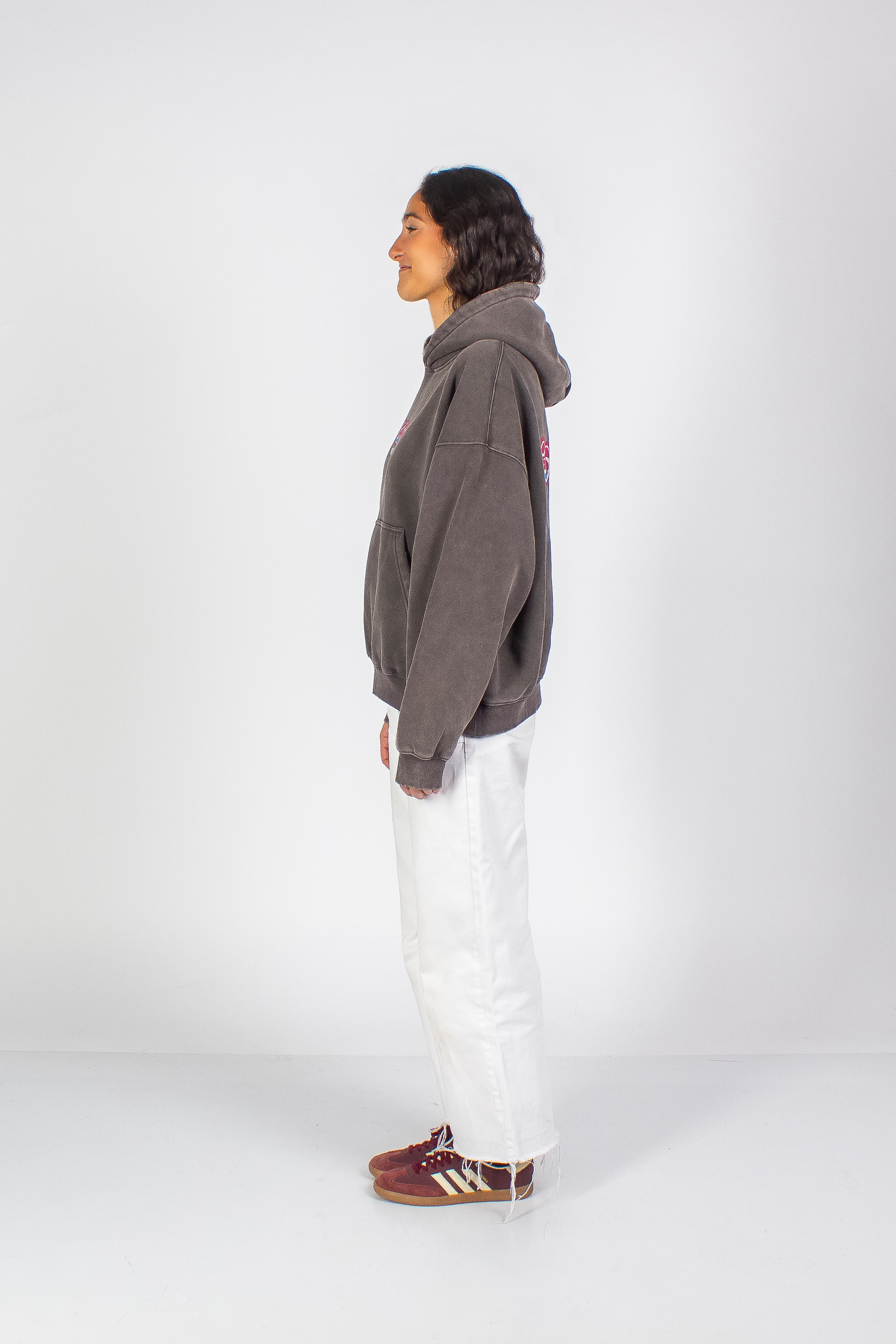 WASHED RUST GREY "DRINKS" BOXY HOODIE