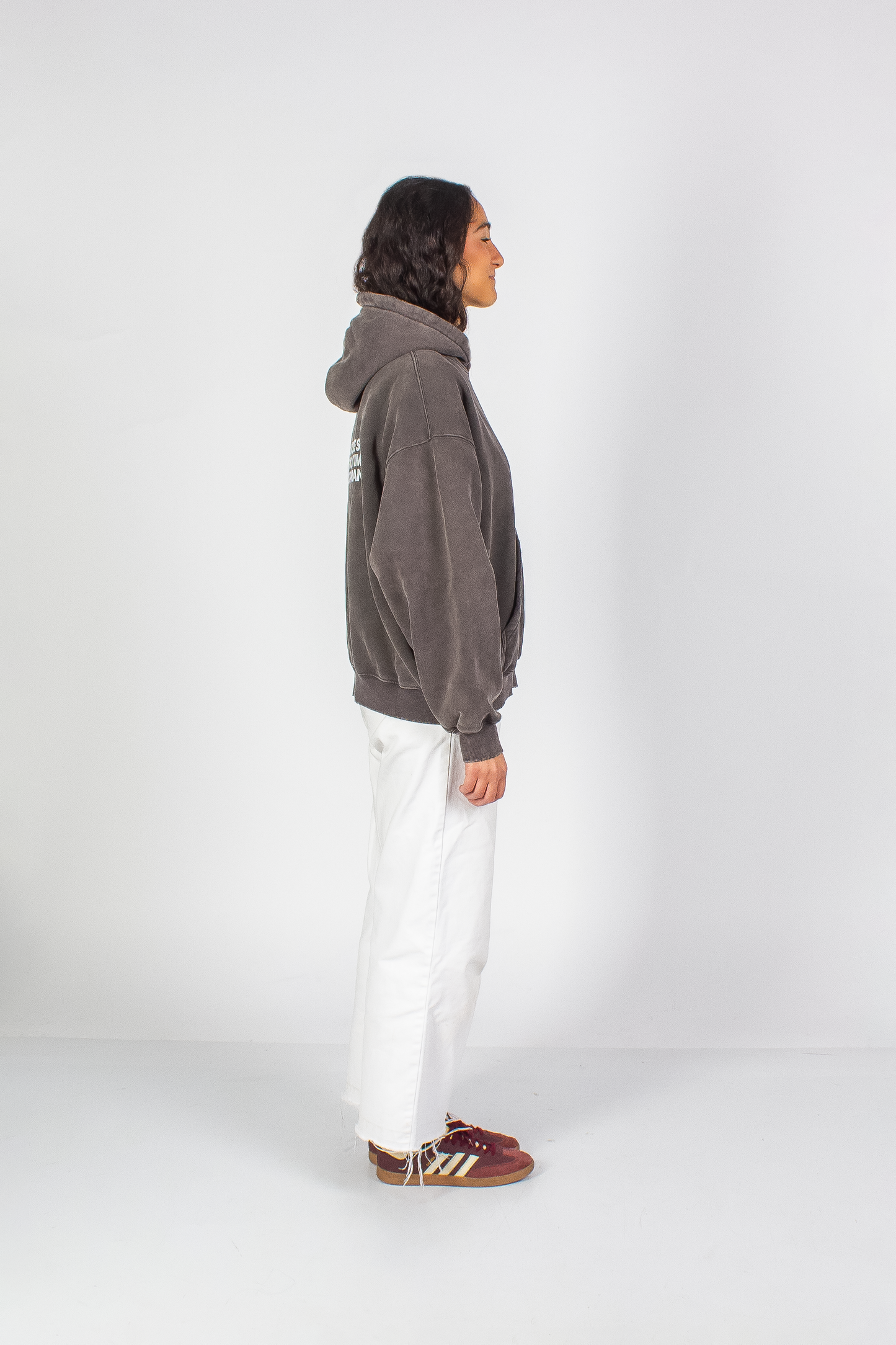 WASHED RUST GREY "DRINKS" BOXY HOODIE