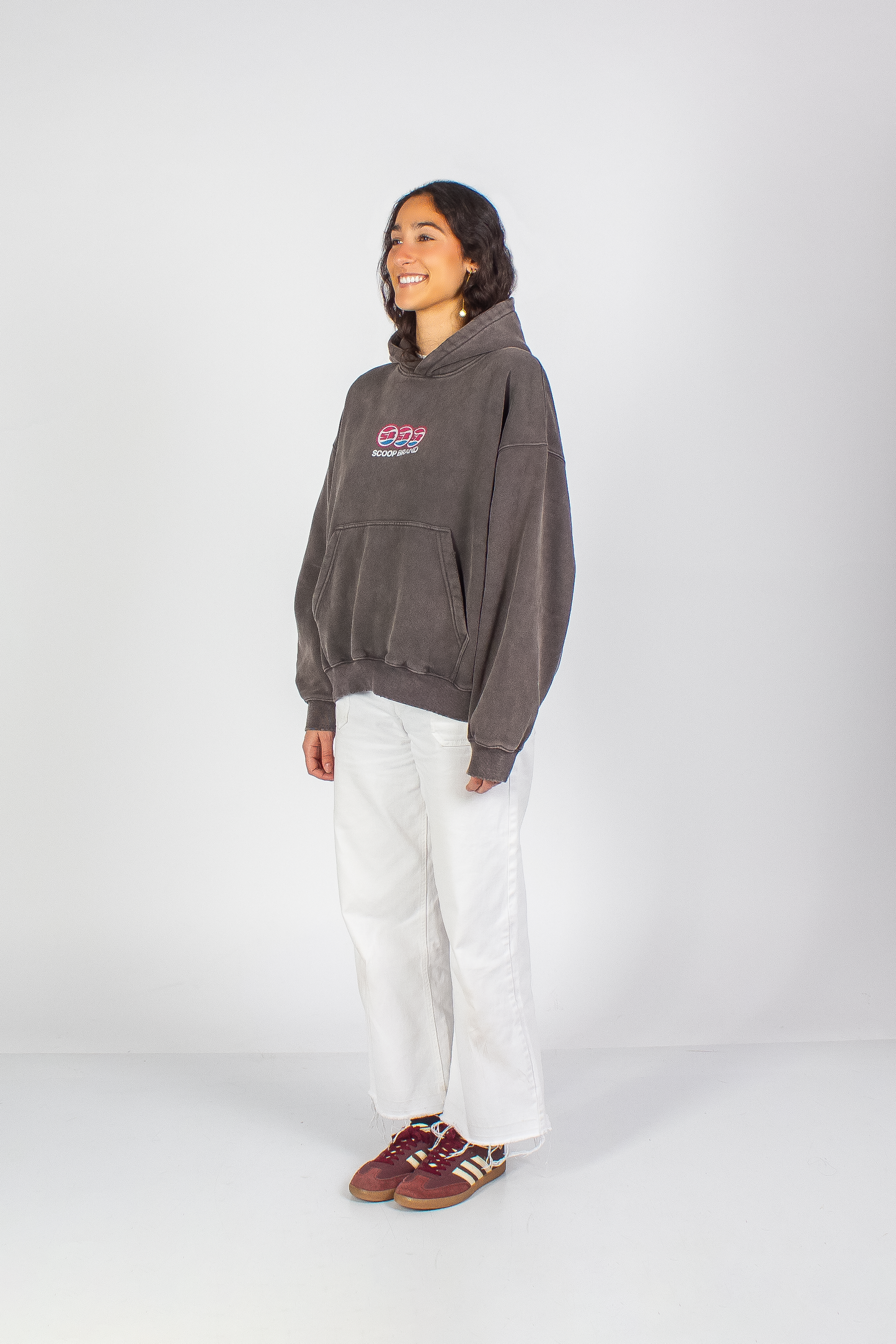 WASHED RUST GREY "DRINKS" BOXY HOODIE
