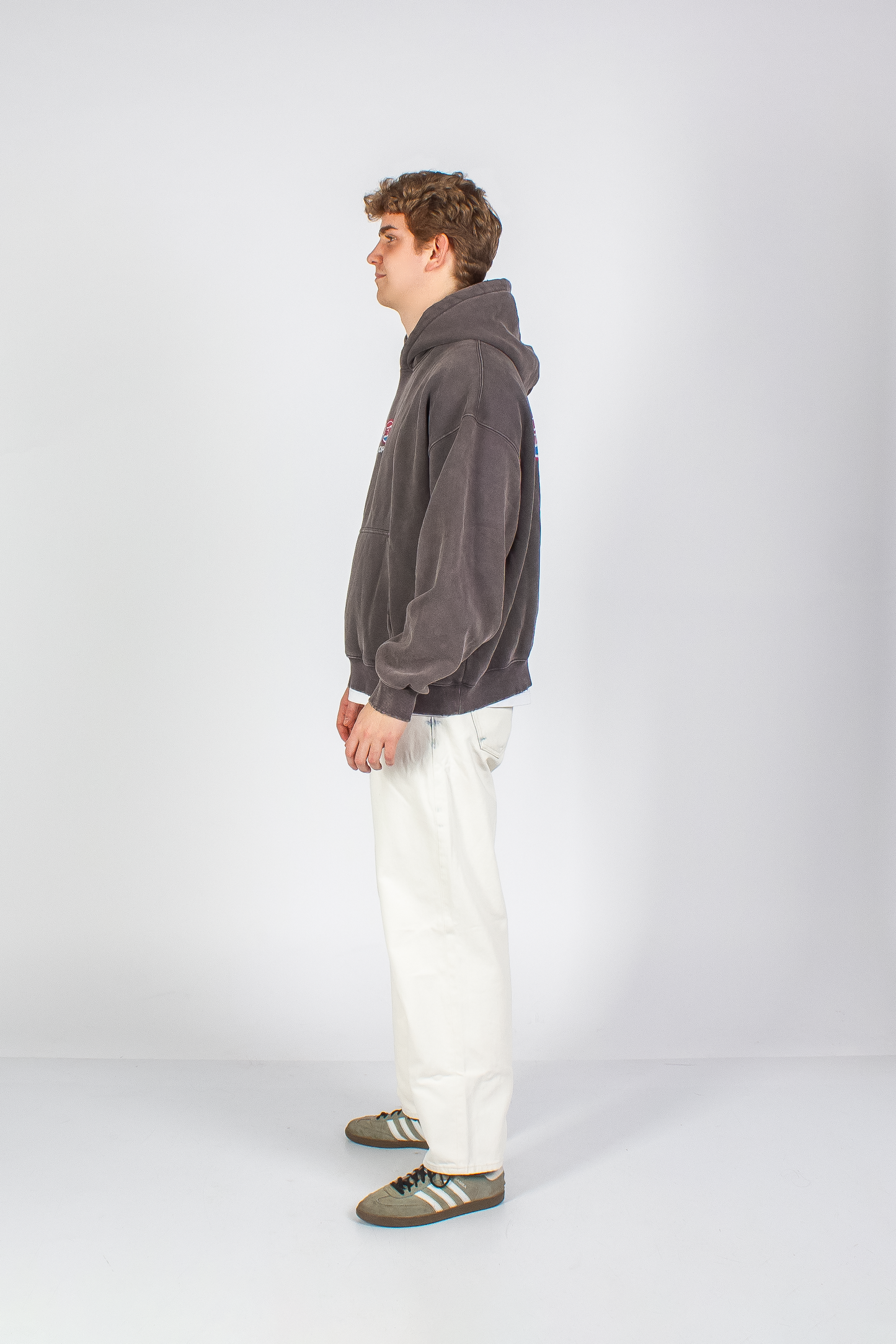 WASHED RUST GREY "DRINKS" BOXY HOODIE