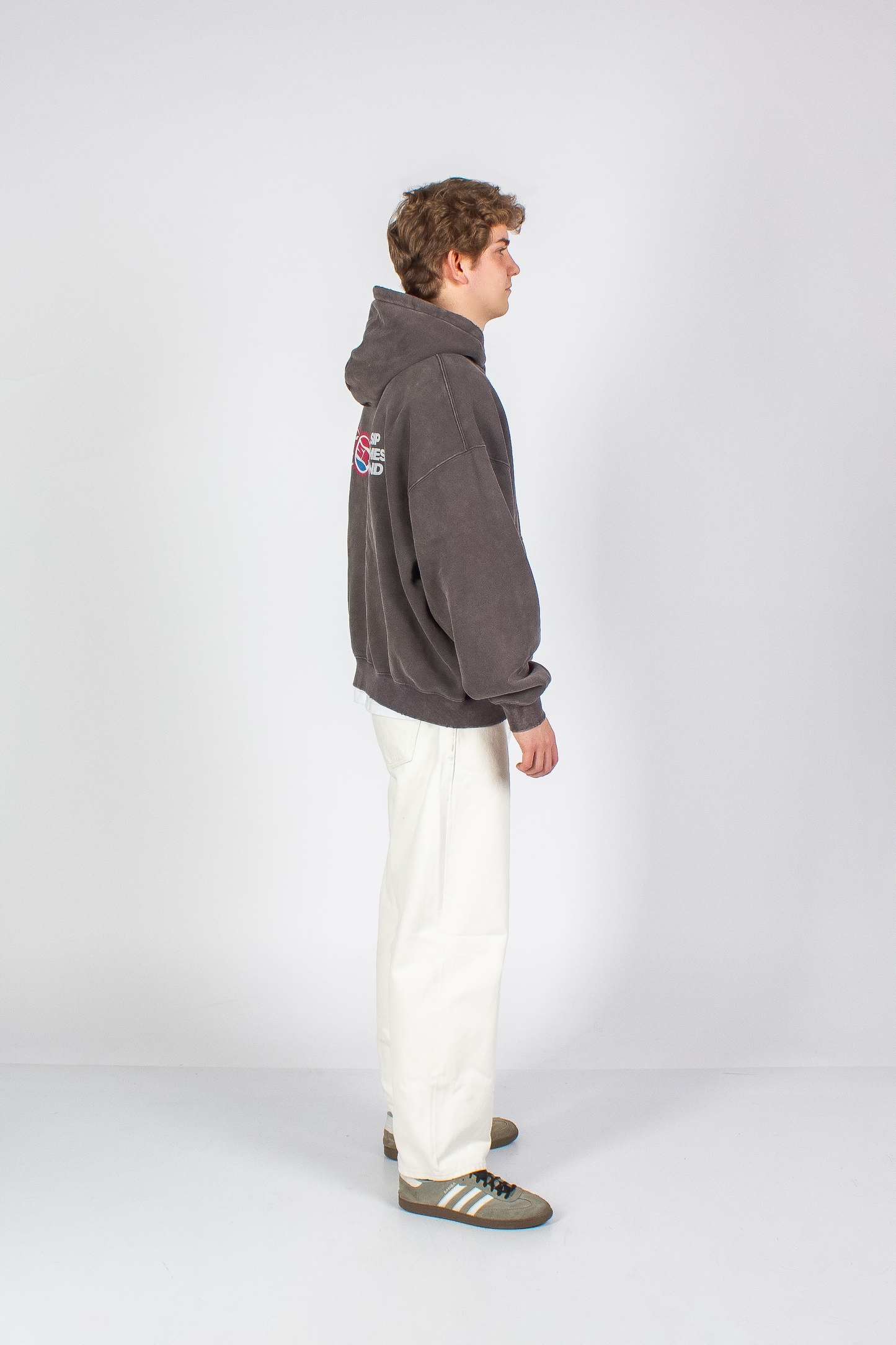 WASHED RUST GREY "DRINKS" BOXY HOODIE