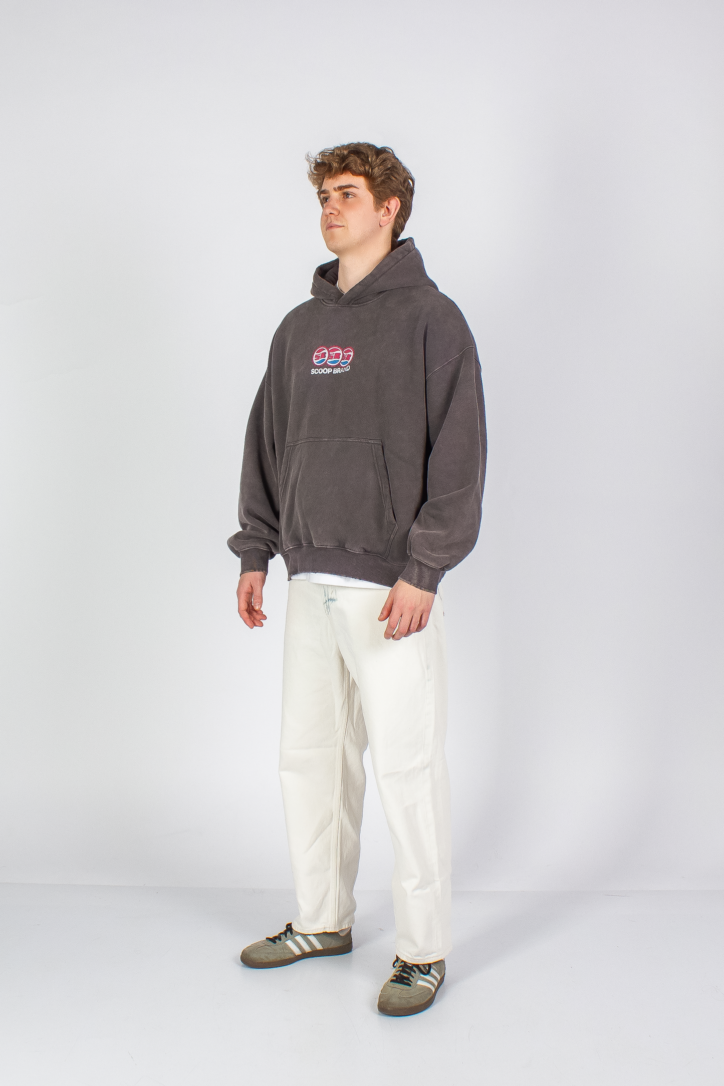 WASHED RUST GREY "DRINKS" BOXY HOODIE