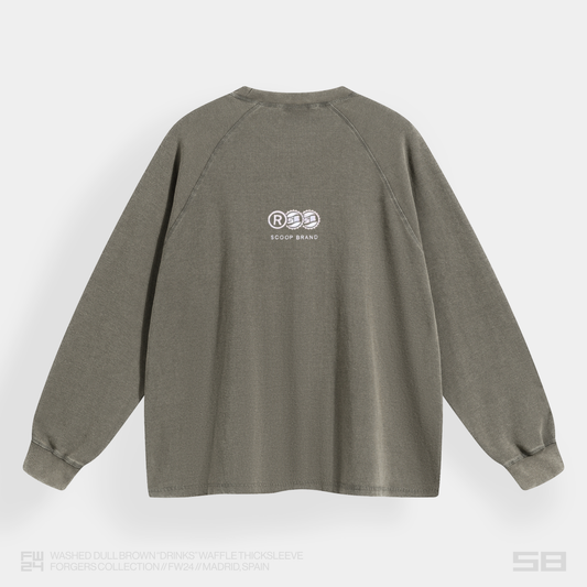 WASHED DULL BROWN "DRINKS" WAFFLE THICKSLEEVE