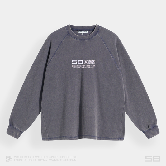 WASHED SLATE "DRINKS" WAFFLE THICKSLEEVE