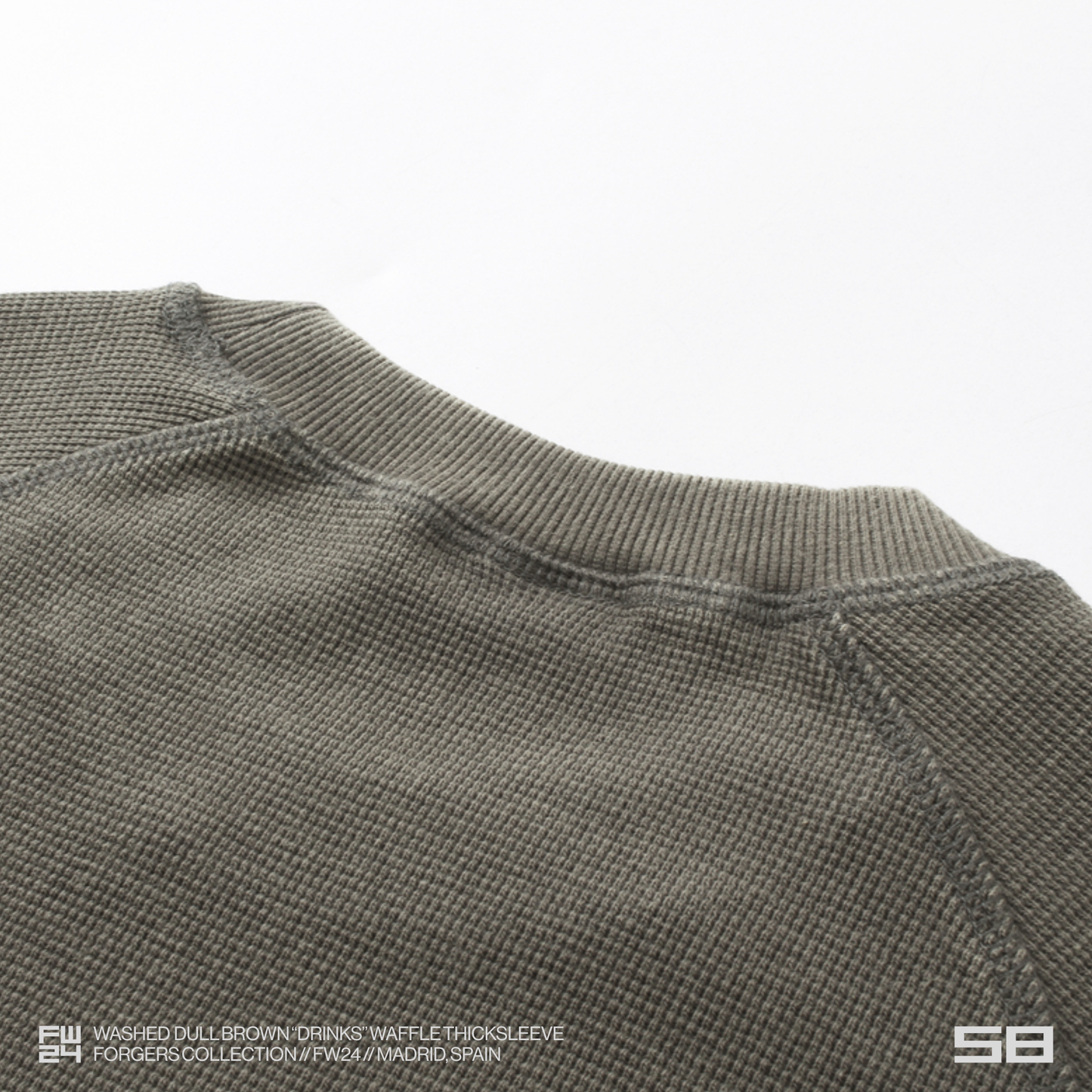 WASHED DULL BROWN "DRINKS" WAFFLE THICKSLEEVE