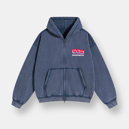 DRINKS DENIM BLUE ZIPPED HOODIE