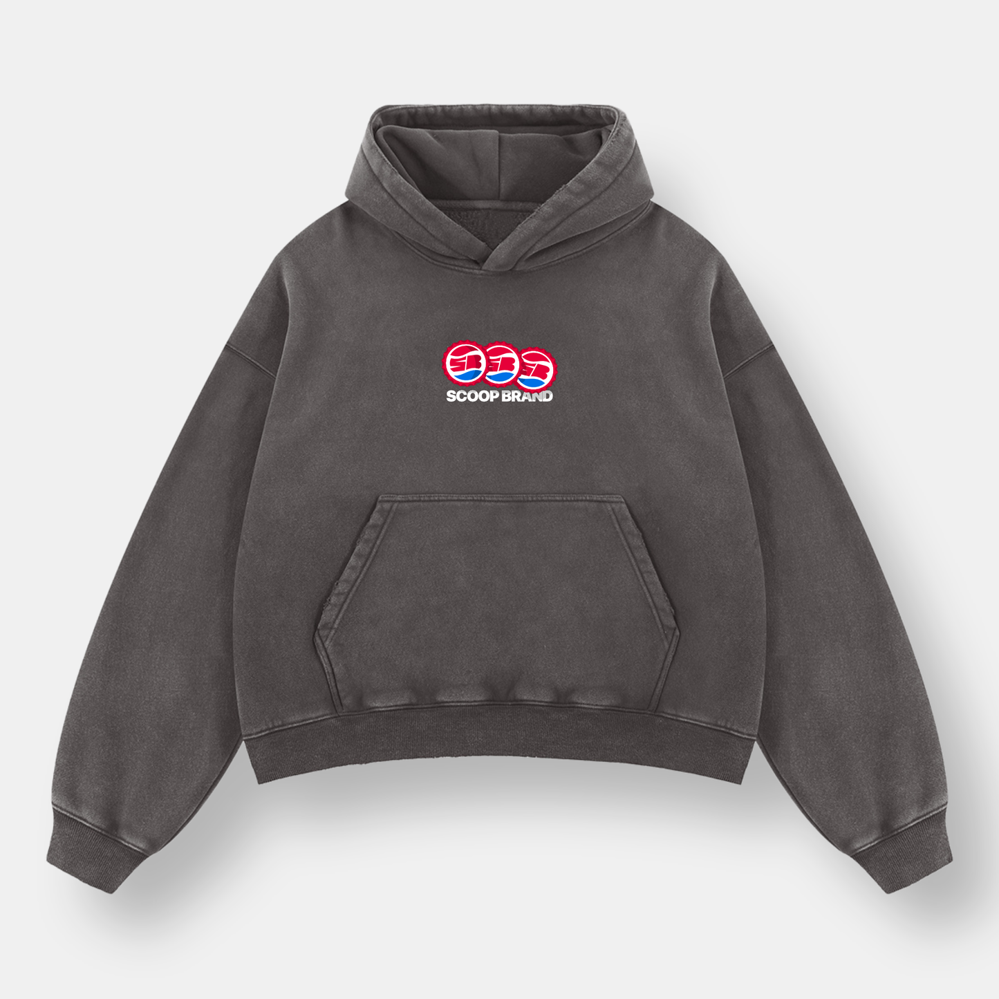 WASHED RUST GREY "DRINKS" BOXY HOODIE