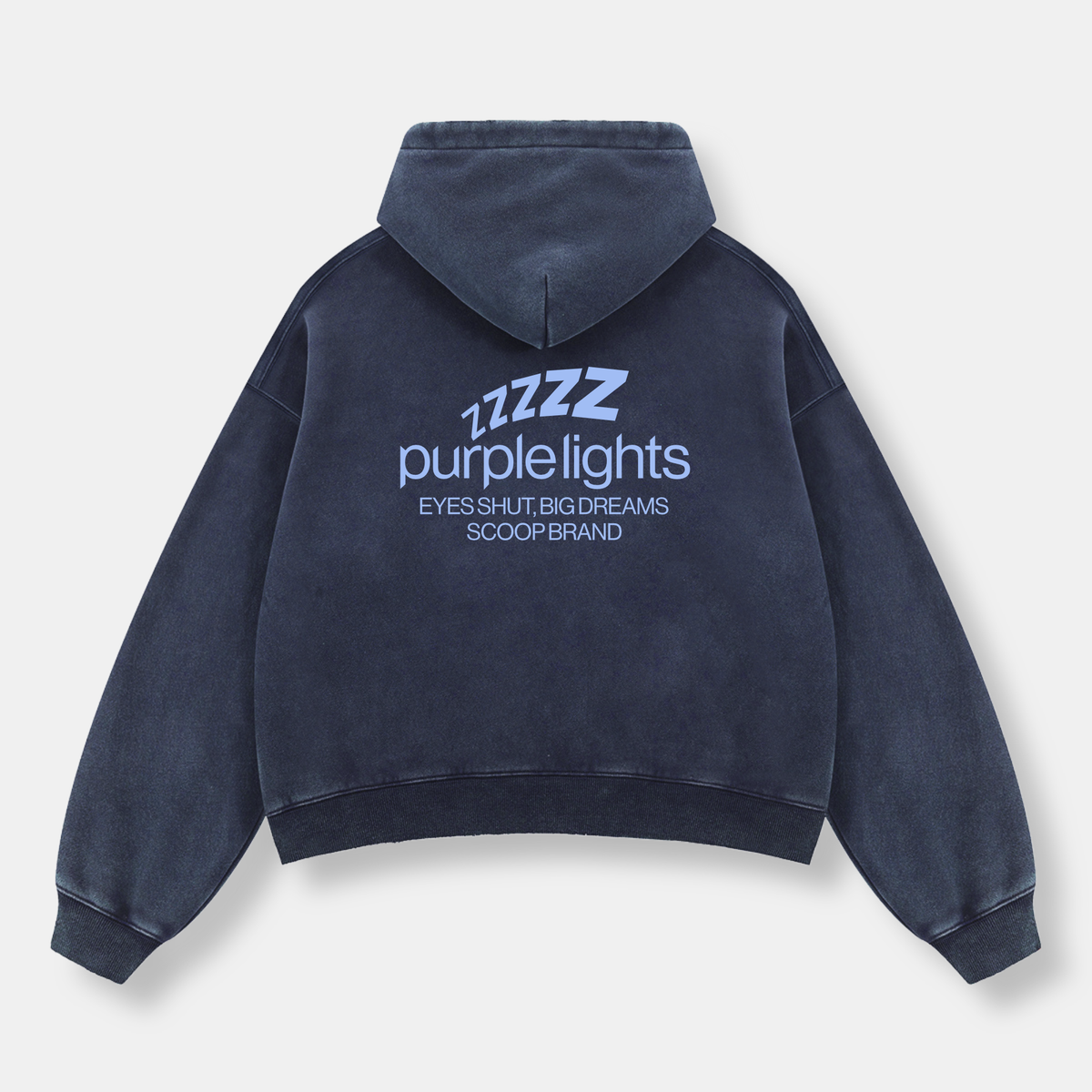 "PURPLE LIGHTS" WASHED NAVY BLUE CROPPED HOODIE
