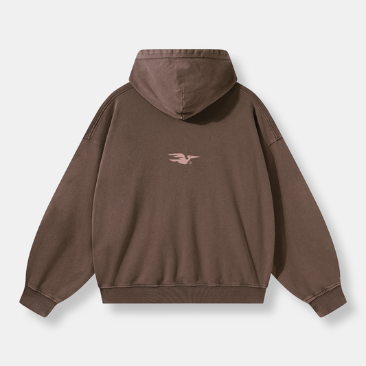 LOGO WASHED BROWN CHOCOLATE OVERSIZED HOODIE