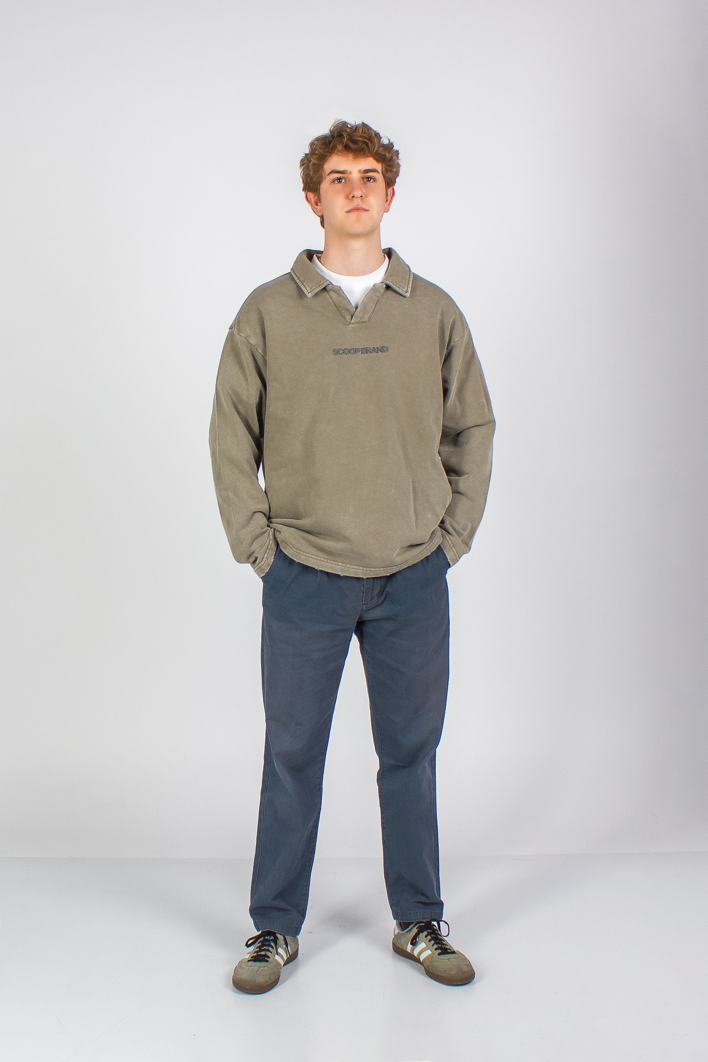 WASHED RUST GREEN "SAFE" POLO SWEATER