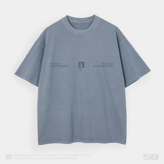 WASHED SLATE BLUE "EVERYDAY CUSTOMS" OVERSIZED TEE
