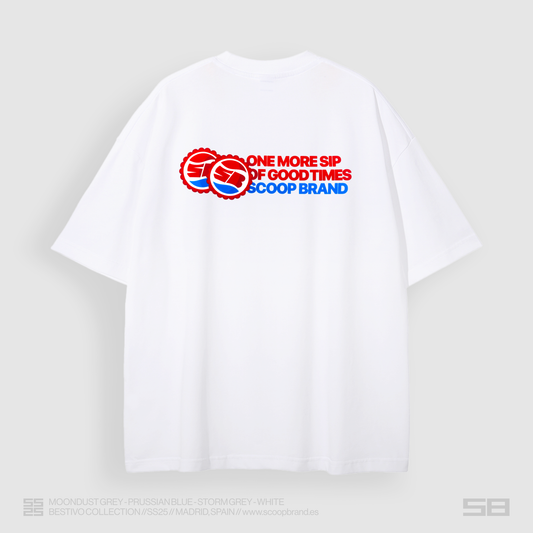 WHITE "DRINKS" OVERSIZED TEE